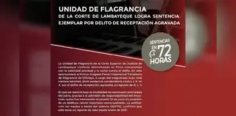Unidad de Flagrancia de la Corte de Lambayeque logra sentencia ejemplar por delito de receptación agravada Unidad de Flagrancia de la Corte de Lambayeque logra sentencia ejemplar por delito de receptación agravada