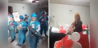Obreros de construcción organizan su desfile militar usando materiales reciclados y redes estallan: "Hasta salió Dina"