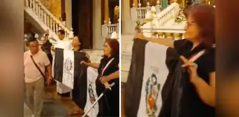 Peruanos alzan bandera de luto en misa convocada por Embajada de Perú en Madrid: "No hay Fiestas Patrias con un gobierno asesino"