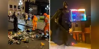 Batman ayuda a limpiar Plaza Mayor de Lima tras concierto por Fiestas Patrias: "Un verdadero héroe"