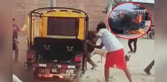Pobladores furibundos queman mototaxi de presuntos ladrones en Piura