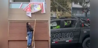 Dina Boluarte: policías vestidos de civiles retiran pancarta en contra de la presidenta durante el Desfile Cívico Militar