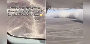 Turistas sobrevolaban las Líneas de Nazca y captan momento exacto de la llegada de la tormenta de arena que cubrió Ica y otras ciudades del Perú Turistas sobrevolaban las Líneas de Nazca y captan momento exacto de la llegada de la tormenta de arena que cubrió Ica y otras ciudades del Perú