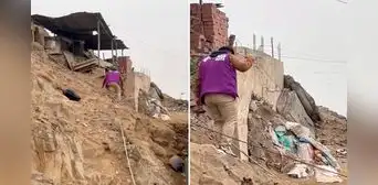 Censista sube con cuidado a lo alto de un cerro para llegar a una vivienda y en redes reaccionan: “Va a censar a Diosito”