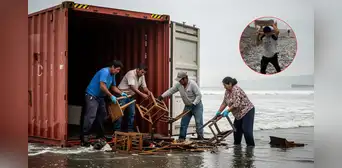 Contenedor que cayó en muelle del Callao terminó en playa de Chancay: vecinos encontraron sillas y mesas Contenedor que cayó en muelle del Callao terminó en playa de Chancay: vecinos encontraron sillas y mesas
