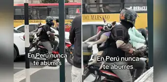 Joven conduce su moto con su perro en la espalda en plena avenida: ''Un padre responsable'' Joven conduce su moto con su perro en la espalda en plena avenida: ''Un padre responsable''
