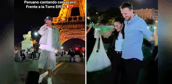 Peruano canta 'Cervecero' al pie de la Torre Eiffel y turistas se ponen a bailar: "¿Así sin su chelita?"