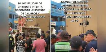 Policía evita que un fiscalizador decomise el puesto de un ambulante de churros en Chimbote Policía evita que un fiscalizador decomise el puesto de un ambulante de churros en Chimbote