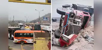 Camión se vuelca tras chocar con bus en Ancón: accidente deja un herido y caos vehicular en la Panamericana Norte