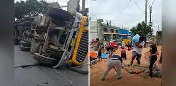 Tráiler lleno trigo se vuelca tras accidente en el Callao: vecinos llegaron hasta con carretilla para saquear el producto