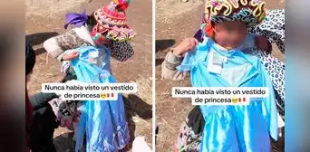 Niña en el Cusco se emociona al ver que el regalan un vestido de princesa: “Mamá, mira, me queda” Niña en el Cusco se emociona al ver que el regalan un vestido de princesa: “Mamá, mira, me queda”