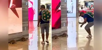 Joven pasea a sus tortugas en centro comercial y causa sensación en redes: "No se te vayan a escapar"