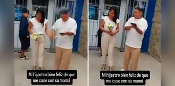 Pareja se casa por civil y joven lanza arroz directo a la cara de su padrastro: "Se nota su felicidad"
