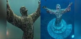Buzos italianos limpian estatua del Cristo del Abismo ubicada en las profundidades del mar Mediterráneo Buzos italianos limpian estatua del Cristo del Abismo ubicada en las profundidades del mar Mediterráneo