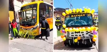 Empresa de transporte en Cusco celebra aniversario con cobrador y chofer disfrazados de ‘Batman y Robin’ Empresa de transporte en Cusco celebra aniversario con cobrador y chofer disfrazados de ‘Batman y Robin’