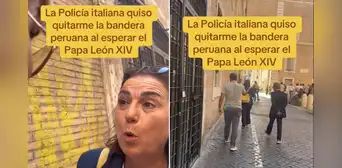 Ciudadana peruana acusa a policía italiana de impedirle portar la bandera nacional durante visita al León XIV: ''Usted no sabe que el Papa viene de Perú'' Ciudadana peruana acusa a policía italiana de impedirle portar la bandera nacional durante visita al León XIV: ''Usted no sabe que el Papa viene de Perú''