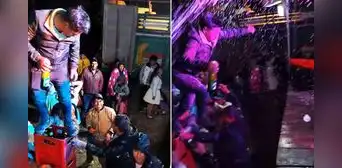 Joven montado en cajas de cervezas intentó saltar a una tarima en plena fiesta, pero sufrió aparatosa caída: “No me río porque podría ser yo” Joven montado en cajas de cervezas intentó saltar a una tarima en plena fiesta, pero sufrió aparatosa caída: “No me río porque podría ser yo”