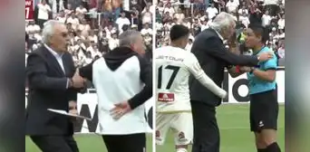 Asistente de Jorge Fossati se le fue encima al árbitro y DT lo jaloneó para calmarlo: reclamaba por un córner en el Universitario vs Melgar