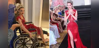 Flavia López reaparece desfilando en el Miss Grand International con ayuda de sus compañeras tras sufrir fuerte accidente