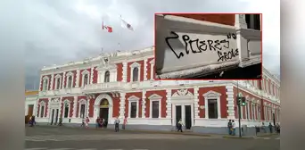 Presuntos hinchas de Alianza Lima realizan pintas en la Municipalidad de Trujillo y locales aledaños Presuntos hinchas de Alianza Lima realizan pintas en la Municipalidad de Trujillo y locales aledaños