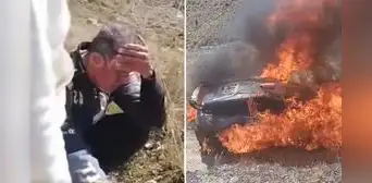 Piloto Jenrry Quispe llora tras ver cómo el fuego consume su auto en plena carrera de Caminos del Inca