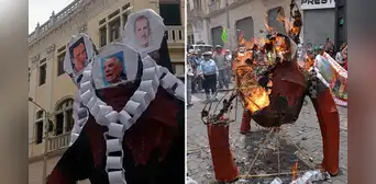 Marcha Nacional del 15 de octubre: manifestantes queman muñeco con caras del presidente Jerí, Rey de España y congresista Rospigliosi en Arequipa