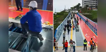 Trabajadores realizan mantenimiento al Puente de la Paz tras detectarse fallos: ''¡Qué miedo pasar por ahí!''