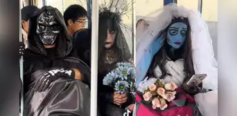 Pasajeros sorprenden con sus disfraces por Halloween y se vuelven virales en redes: "Viaje con susto asegurado"