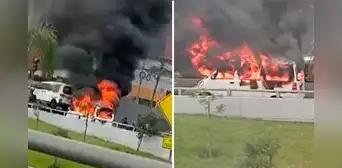 Conductor incendia su miniván en avenida Javier Prado para evitar ser fiscalizado por ATU en San Borja Conductor incendia su miniván en avenida Javier Prado para evitar ser fiscalizado por ATU en San Borja