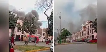 Fuerte incendio consume casona y moviliza al menos 9 unidades de bomberos en el Rímac Fuerte incendio consume casona y moviliza al menos 9 unidades de bomberos en el Rímac