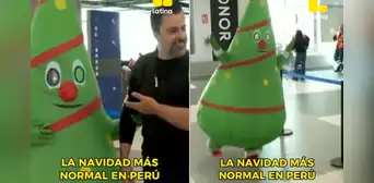 Mujer se disfraza de árbol de Navidad para recibir a su esposo en el aeropuerto y redes estallan: "Baila, arbolito, baila" Mujer se disfraza de árbol de Navidad para recibir a su esposo en el aeropuerto y redes estallan: "Baila, arbolito, baila"