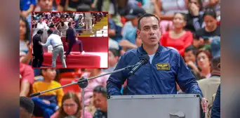 José Jerí sufre un resbalón por intentar subir al escenario corriendo durante inauguración en Trujillo José Jerí sufre un resbalón por intentar subir al escenario corriendo durante inauguración en Trujillo