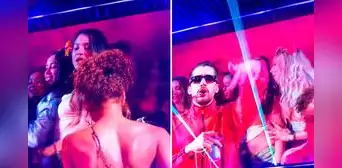 Captan tenso momento entre invitadas a la ‘casita’ de Bad Bunny al empujarse por salir en pantalla durante concierto