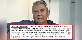 JEE inicia proceso sancionador contra Augusto Peñaloza, 'Tío Rockefeller', por omitir sentencia en su hoja de vida JEE inicia proceso sancionador contra Augusto Peñaloza, 'Tío Rockefeller', por omitir sentencia en su hoja de vida
