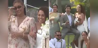 Exvoleibolista Cecilia Tait se emociona al llevar a su hija mayor al altar en romántica boda frente al mar