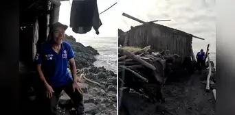 Hombre vive desde hace 26 años frente al mar en una casa que construyó con palos y materiales que dejó la marea