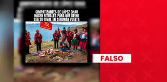 Es falso que seguidores de Alfonso López Chau realizaran un ritual con una bandera comunista: la imagen fue generada con IA
