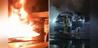 Feroz incendio consumió cochera con 14 vehículos de transporte público en Independencia: conductores no descartan ataque por extorsión