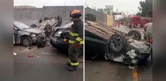 Triple choque deja automóvil volcado en la avenida La Mar, en San Miguel: vía fue cerrada temporalmente