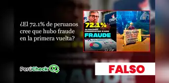 No, el 72% de los peruanos no considera que hubo ‘fraude’ electoral en la primera vuelta, como dice viral No, el 72% de los peruanos no considera que hubo ‘fraude’ electoral en la primera vuelta, como dice viral