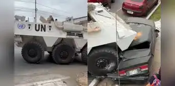 Tanqueta de la ONU provoca aparatoso choque en Chorrillos: blindado destruye auto y derriba postes