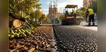 Barcelona revoluciona sus calles con asfalto ecológico hecho de restos de aceituna y madera: reducirá más del 70% emisiones de carbono