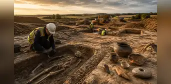Arqueólogos hallan un cementerio y vestigios que abarcan la Edad del Hierro, periodo romano y era anglosajona en 9 hectáreas en un campo inglés Arqueólogos hallan un cementerio y vestigios que abarcan la Edad del Hierro, periodo romano y era anglosajona en 9 hectáreas en un campo inglés