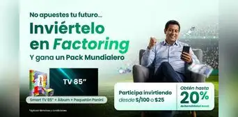 Invierte S/100, gana hasta 20% anual y participa del sorteo por increíbles premios Invierte S/100, gana hasta 20% anual y participa del sorteo por increíbles premios