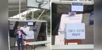 Instalan mesa de votación en un arco de cancha de fútbol en Carabayllo y la razón detrás sorprende Instalan mesa de votación en un arco de cancha de fútbol en Carabayllo y la razón detrás sorprende