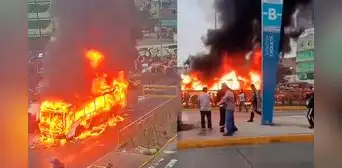 Incendio de bus de transporte público genera fuerte tráfico en av. Caquetá y obstruye vía exclusiva del Metropolitano