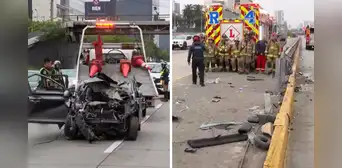 Accidente en Vía Expresa: auto choca con guardavía y termina destruido cerca de la estación Canadá del Metropolitano Accidente en Vía Expresa: auto choca con guardavía y termina destruido cerca de la estación Canadá del Metropolitano