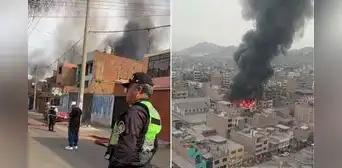Fuerte incendio consume un almacén en Ate y más de 10 unidades de bomberos atienden la emergencia