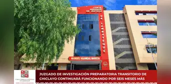 Juzgado de Investigación Preparatoria Transitorio de Chiclayo continuará operando hasta enero de 2027 Juzgado de Investigación Preparatoria Transitorio de Chiclayo continuará operando hasta enero de 2027