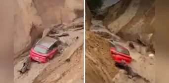 Auto cae en forado causado por huaicos en la carretera Costanera que conecta Tacna y Moquegua: chofer se salvó de milagro